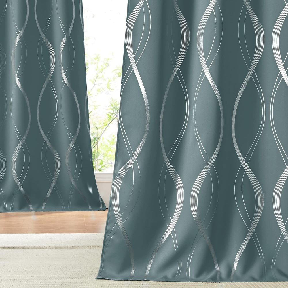 image:imageNICETOWN Grey Blackout Striped Pattern Curtains for Living Room 52 x 841 Greyish Blue
