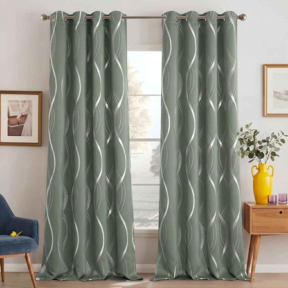image:imageNICETOWN Grey Blackout Striped Pattern Curtains for Living Room 52 x 841 Greyish Green