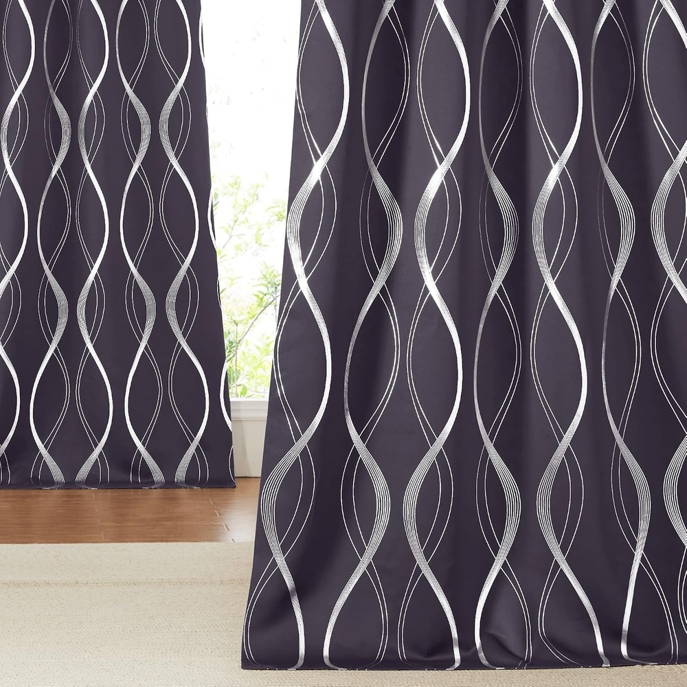 image:imageNICETOWN Grey Blackout Striped Pattern Curtains for Living Room 52 x 841 Greyish Purple