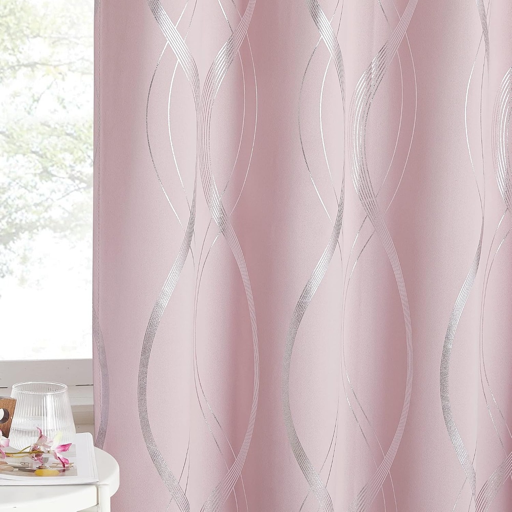 image:imageNICETOWN Grey Blackout Striped Pattern Curtains for Living Room 52 x 841 Lavender Pink