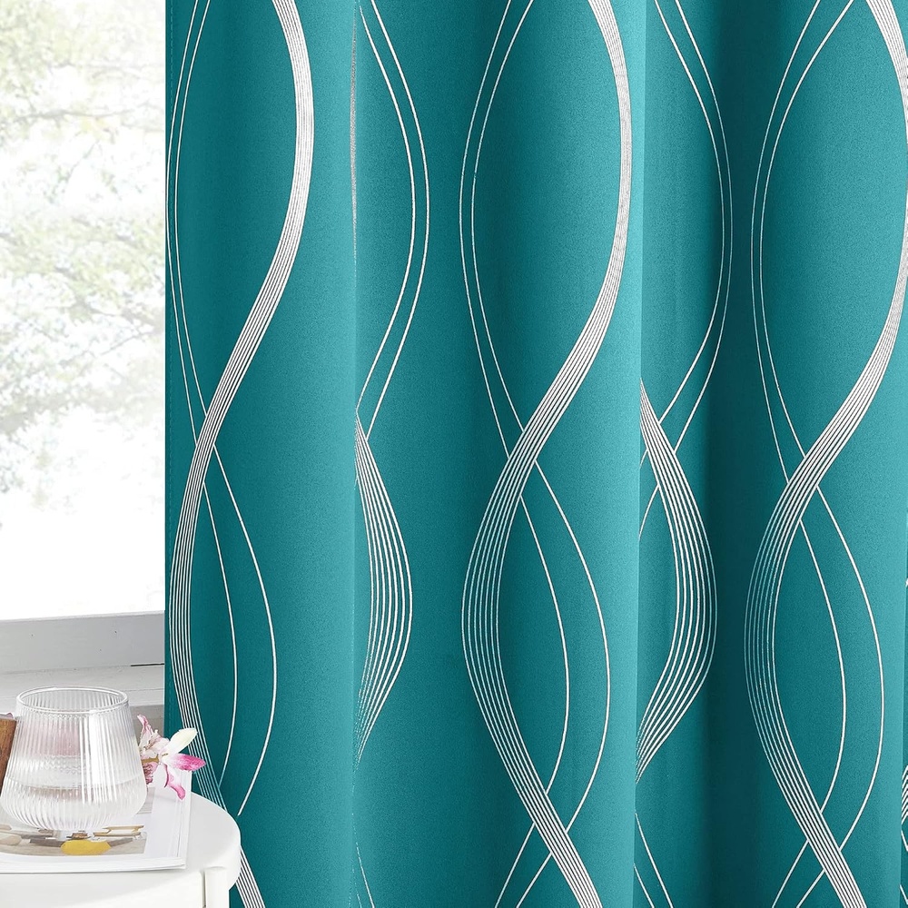 image:imageNICETOWN Grey Blackout Striped Pattern Curtains for Living Room 52 x 841 Peacock Teal
