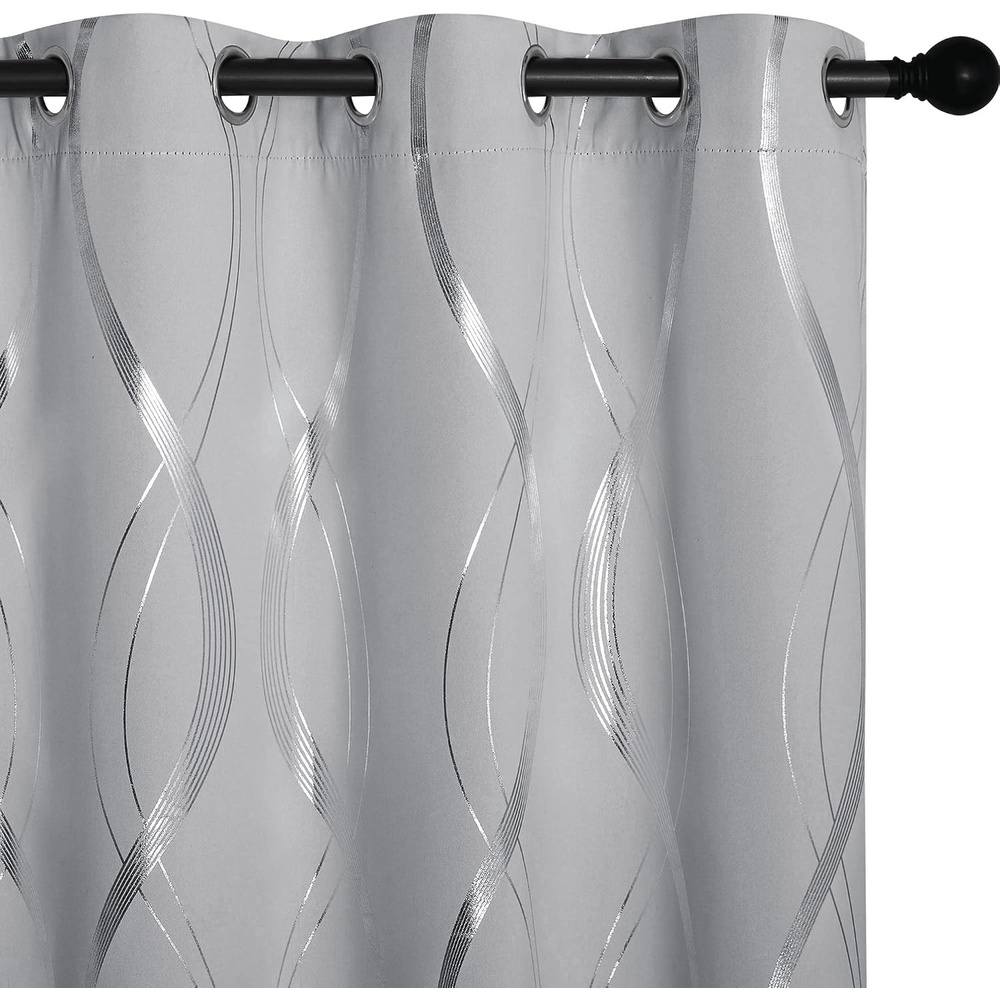 image:imageNICETOWN Grey Blackout Striped Pattern Curtains for Living Room 52 x 841 Silver Grey