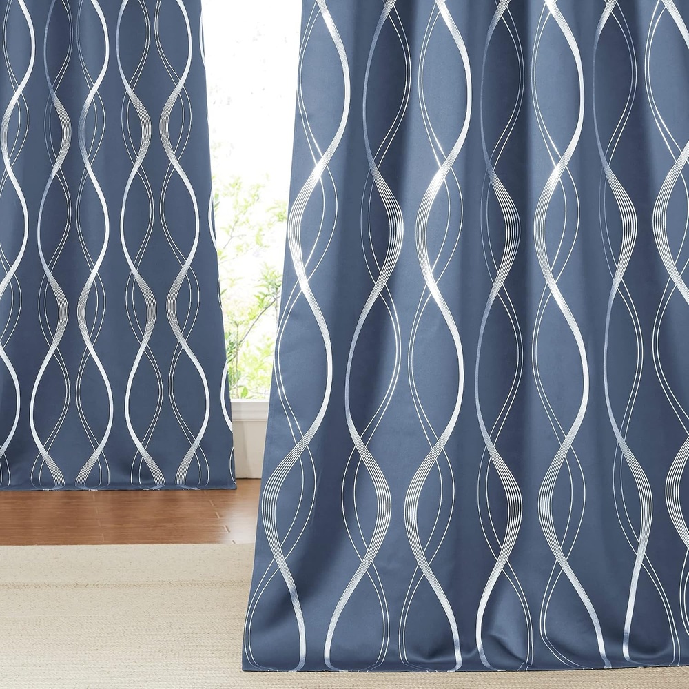 image:imageNICETOWN Grey Blackout Striped Pattern Curtains for Living Room 52 x 841 Stone Blue