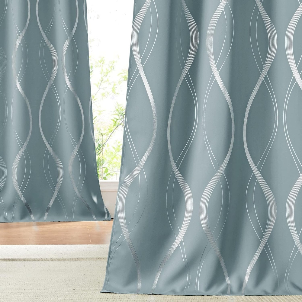 image:imageNICETOWN Grey Blackout Striped Pattern Curtains for Living Room 52 x 841 Stormy Sea
