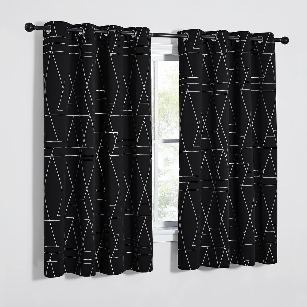 image:imageNICETOWN Grey Blackout Striped Pattern Curtains for Living Room 52 x 842 Black