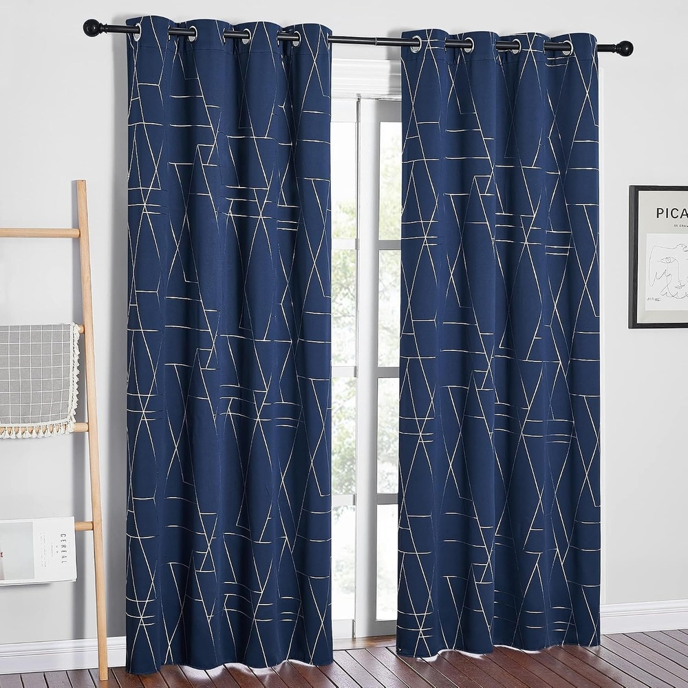 image:imageNICETOWN Grey Blackout Striped Pattern Curtains for Living Room 52 x 842 Navy