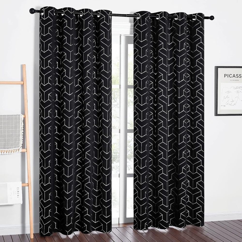 image:imageNICETOWN Grey Blackout Striped Pattern Curtains for Living Room 52 x 843 Black