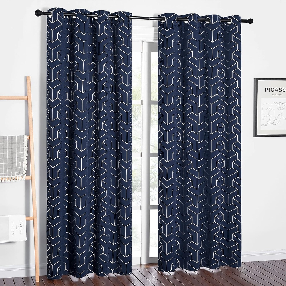 image:imageNICETOWN Grey Blackout Striped Pattern Curtains for Living Room 52 x 843 Navy