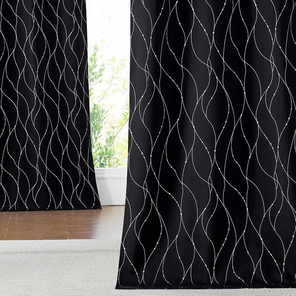image:imageNICETOWN Grey Blackout Striped Pattern Curtains for Living Room 52 x 844 Black