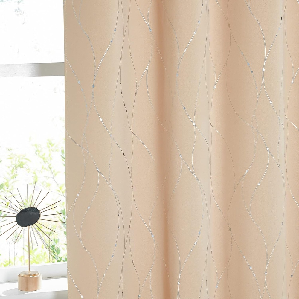 image:imageNICETOWN Grey Blackout Striped Pattern Curtains for Living Room 52 x 84Biscotti Beige