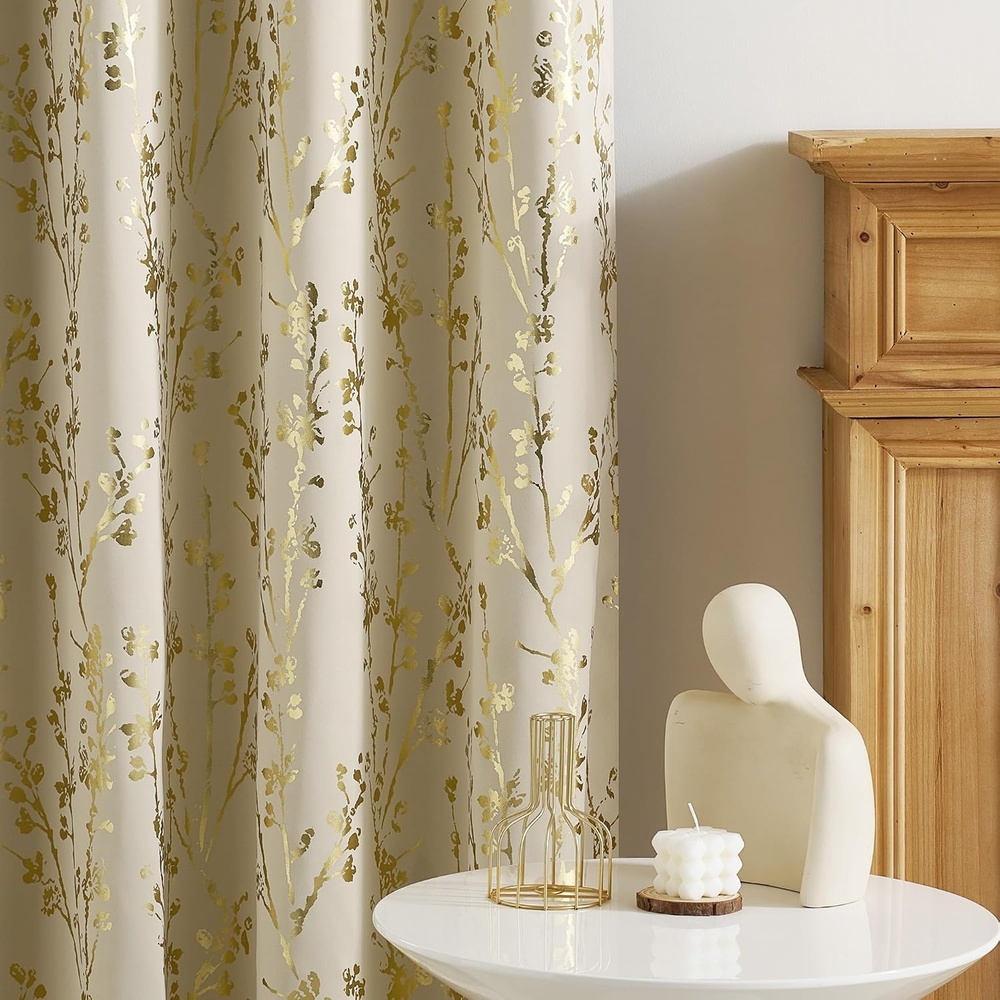 image:imageNICETOWN Grey Blackout Striped Pattern Curtains for Living Room 52 x 84Branch100 Blackout Beige