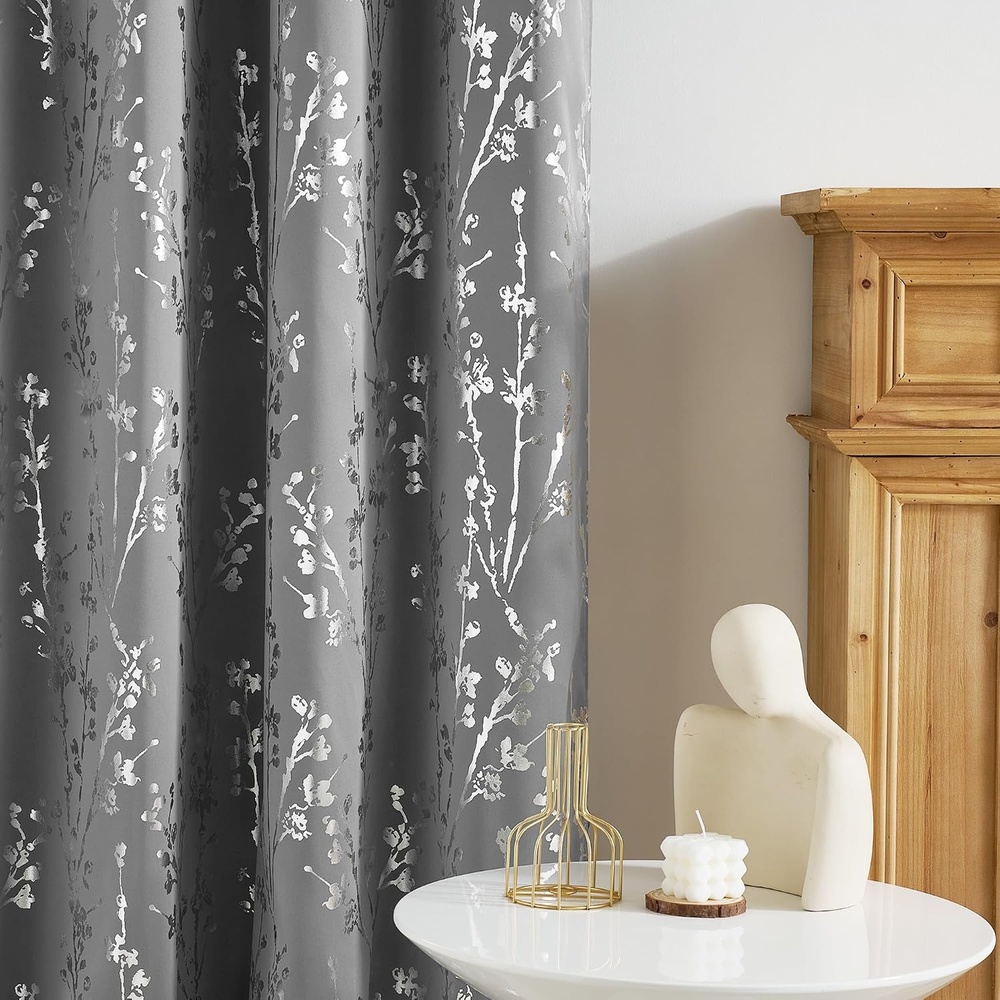image:imageNICETOWN Grey Blackout Striped Pattern Curtains for Living Room 52 x 84Branch100 Blackout Silver Grey