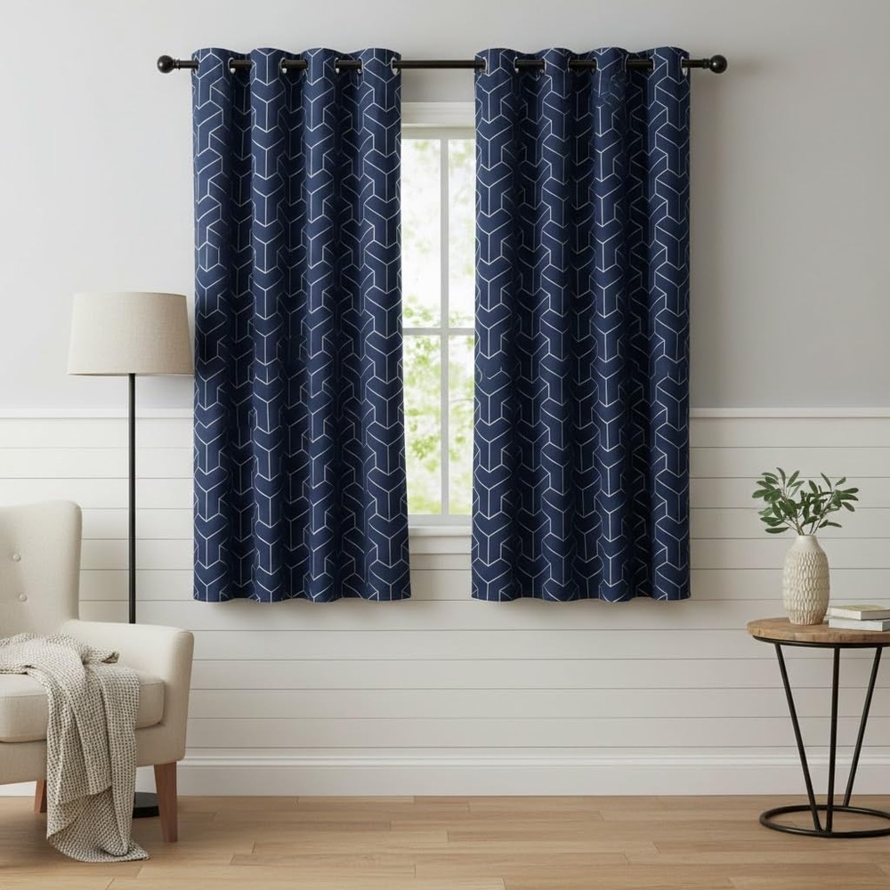 image:imageNICETOWN Grey Blackout Striped Pattern Curtains for Living Room 52 x 84Navy