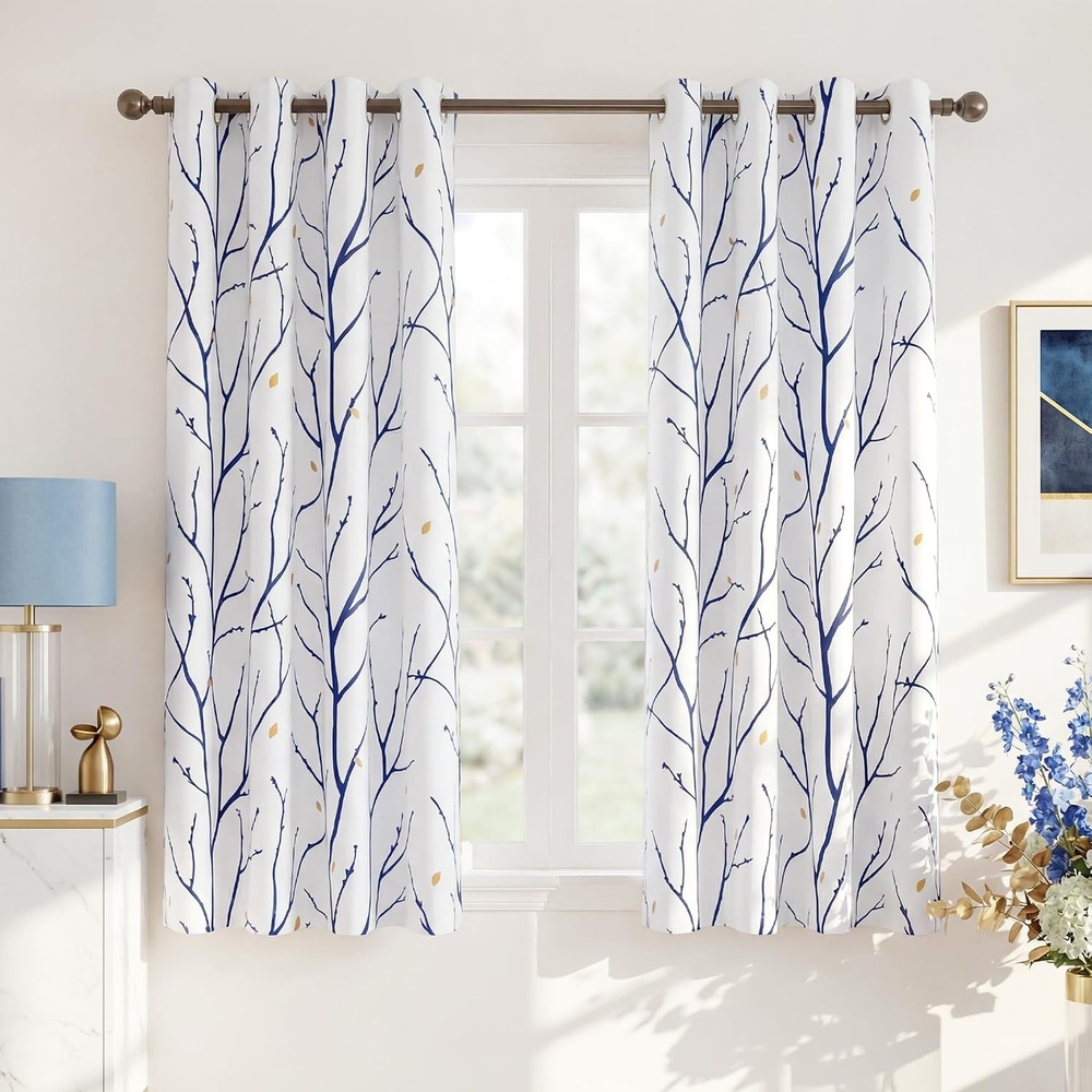 image:imageNICETOWN Grey Blackout Striped Pattern Curtains for Living Room 52 x 84Whitenavy