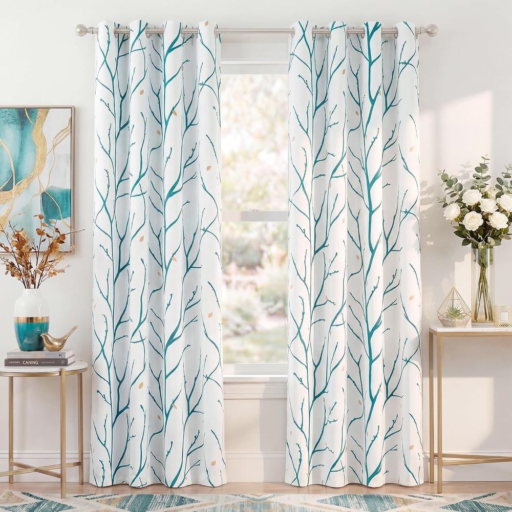 image:imageNICETOWN Grey Blackout Striped Pattern Curtains for Living Room 52 x 84Whiteteal
