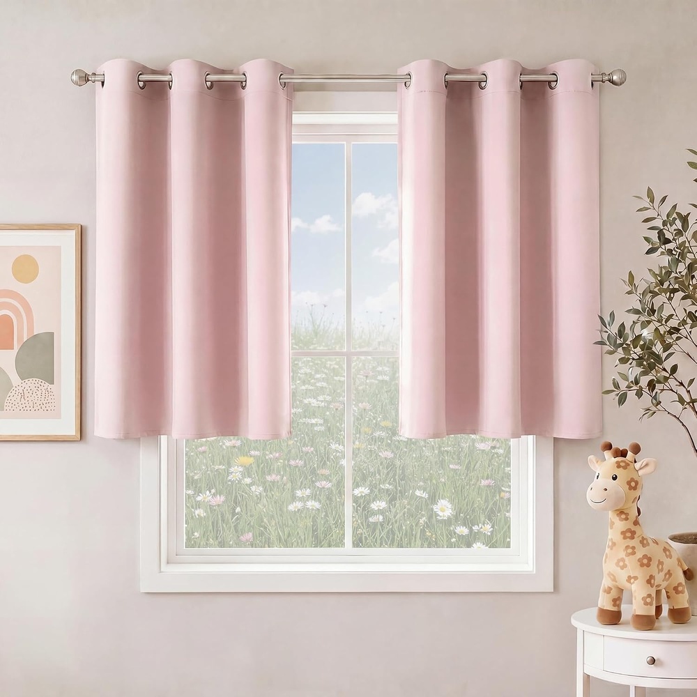 image:imageNICETOWN Grey Light Blocking Curtains 96 Inches Long 2 Panels for Living Room Bedroom Office Thermal Insulated Blackout Drapes Solid Grommet Noise Reducing Window Curtains W40Blush Pink