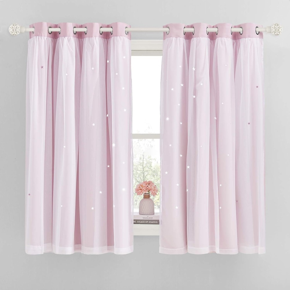 image:imageNICETOWN Kids Boys Blackout Curtains DoubleDeck Sheer Panel amp Star Drapes for Living Room Window Treatments with Tie Backs Blue 1 Pair W52 x L95Lavender Pink