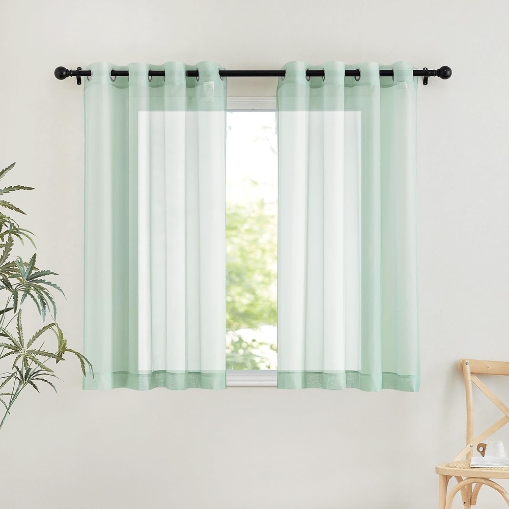 image:imageNICETOWN Patio Door Sheer Curtains 96 inch Length Ring Top Voile Textured Airy Sheer Curtains and Drapes Elegant for BedroomLiving Room Home Decor Beige 54 inch Wide 2 PanelsSage Green