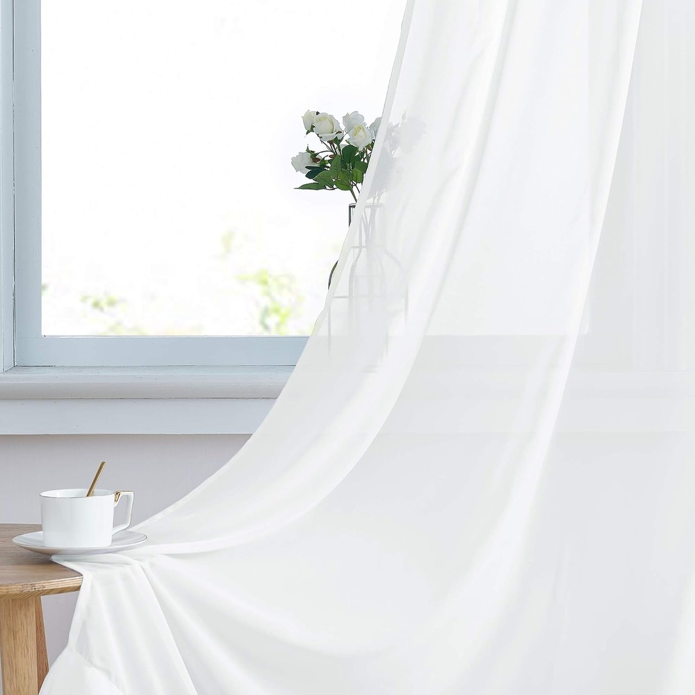 image:imageNICETOWN Patio Door Sheer Curtains 96 inch Length Ring Top Voile Textured Airy Sheer Curtains and Drapes Elegant for BedroomLiving Room Home Decor Beige 54 inch Wide 2 PanelsPure White