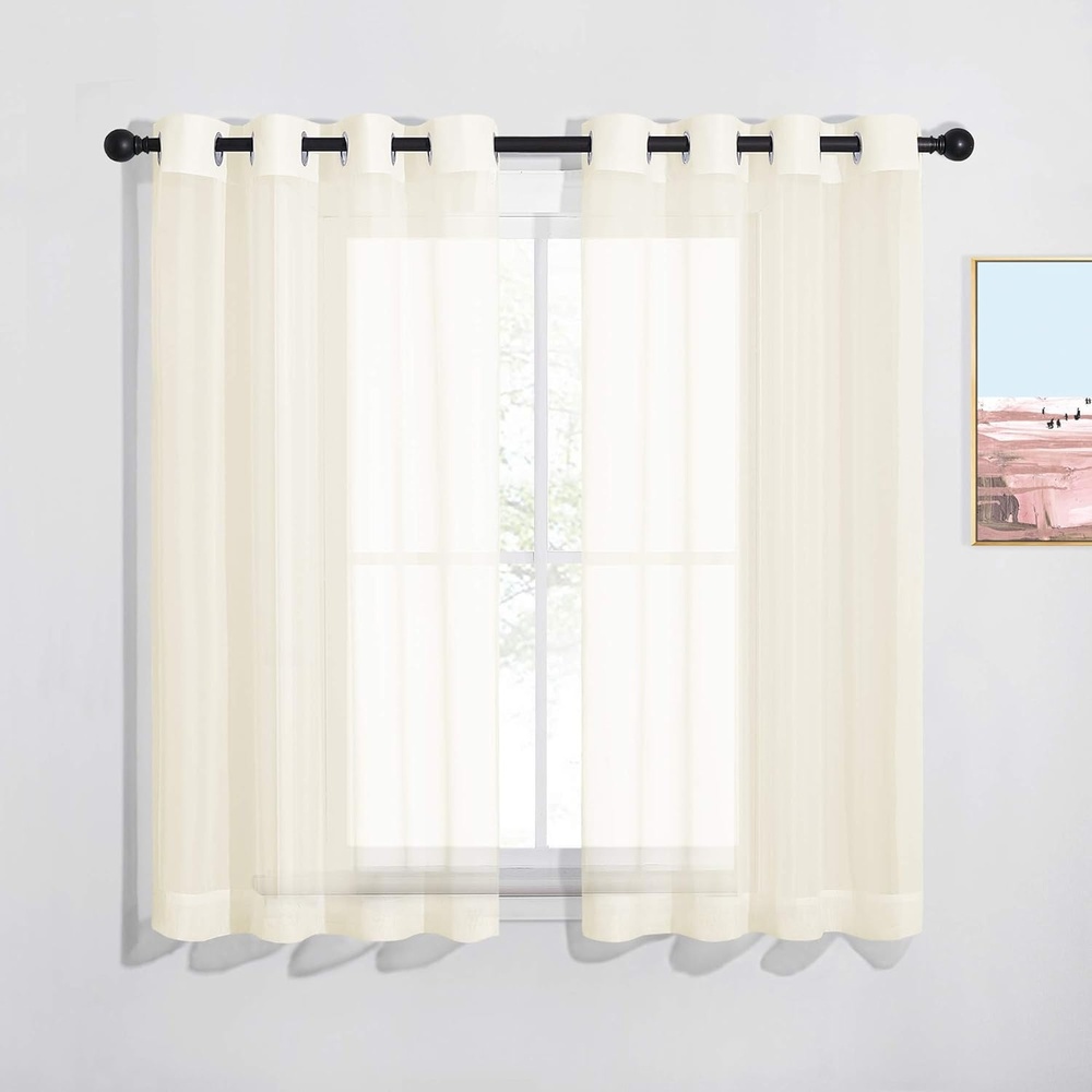 image:imageNICETOWN Patio Door Sheer Curtains 96 inch Length Ring Top Voile Textured Airy Sheer Curtains and Drapes Elegant for BedroomLiving Room Home Decor Beige 54 inch Wide 2 PanelsYellow Beige