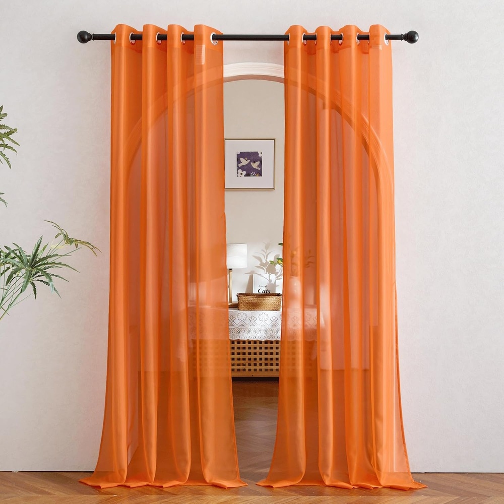 image:imageNICETOWN Patio Door Sheer Curtains 96 inch Length Ring Top Voile Textured Airy Sheer Curtains and Drapes Elegant for BedroomLiving Room Home Decor Beige 54 inch Wide 2 PanelsOrange