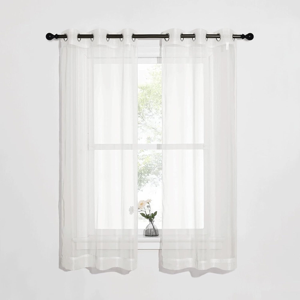 image:imageNICETOWN Patio Door Sheer Curtains 96 inch Length Ring Top Voile Textured Airy Sheer Curtains and Drapes Elegant for BedroomLiving Room Home Decor Beige 54 inch Wide 2 PanelsBeige