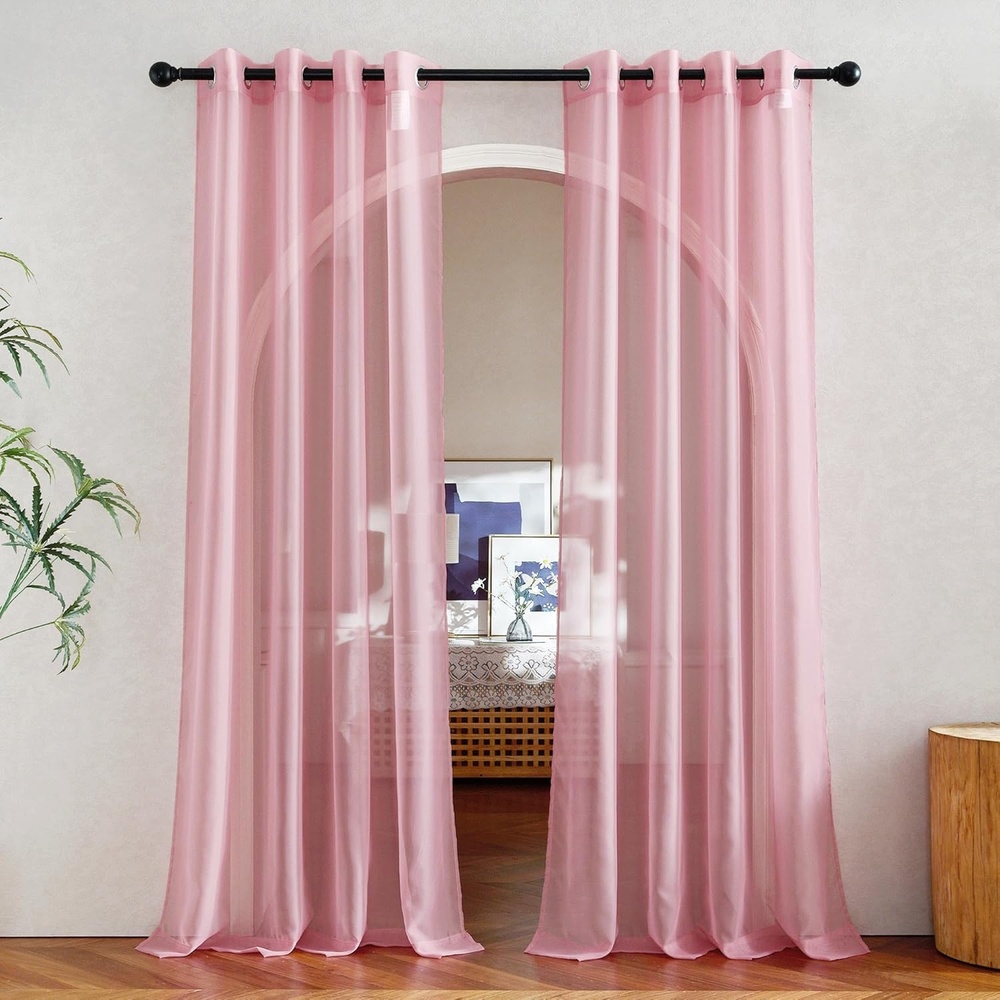 image:imageNICETOWN Patio Door Sheer Curtains 96 inch Length Ring Top Voile Textured Airy Sheer Curtains and Drapes Elegant for BedroomLiving Room Home Decor Beige 54 inch Wide 2 PanelsPink