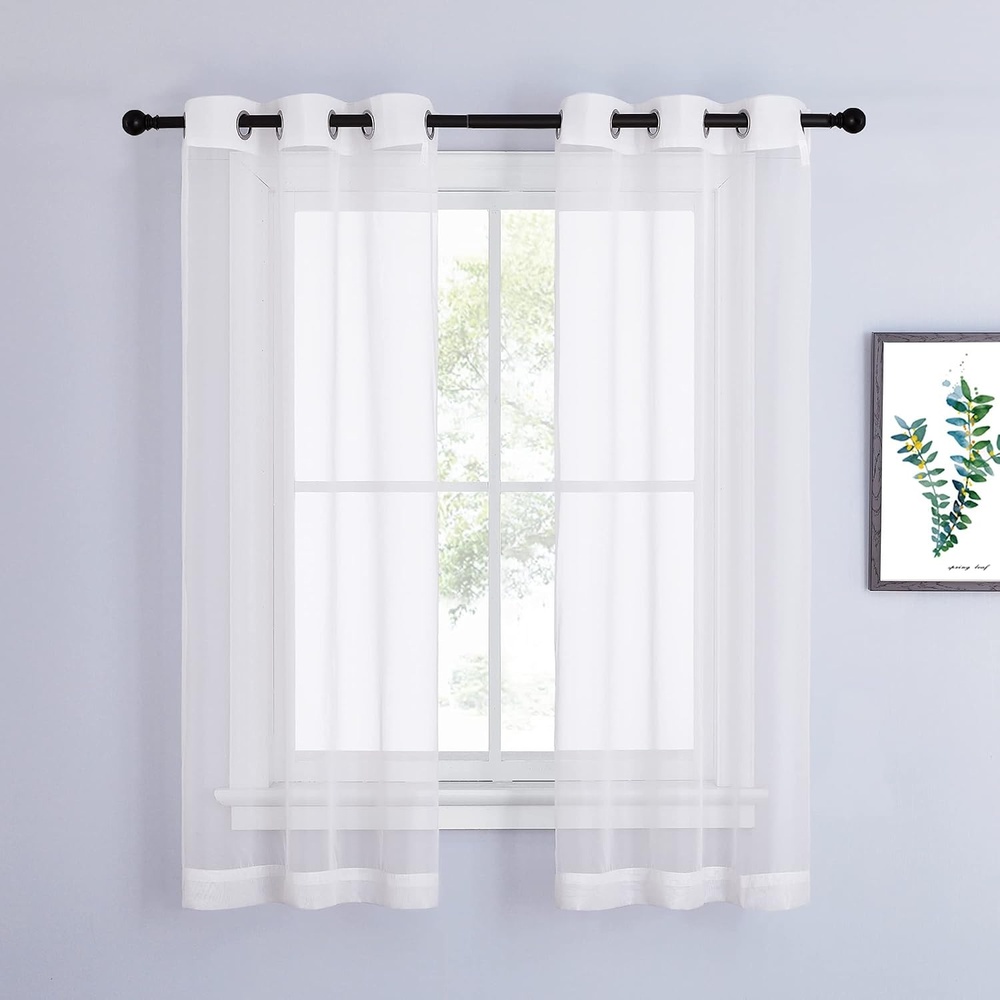 image:imageNICETOWN Patio Door Sheer Curtains 96 inch Length Ring Top Voile Textured Airy Sheer Curtains and Drapes Elegant for BedroomLiving Room Home Decor Beige 54 inch Wide 2 PanelsIvory
