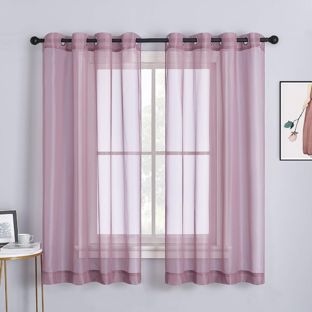 image:imageNICETOWN Patio Door Sheer Curtains 96 inch Length Ring Top Voile Textured Airy Sheer Curtains and Drapes Elegant for BedroomLiving Room Home Decor Beige 54 inch Wide 2 PanelsPurple