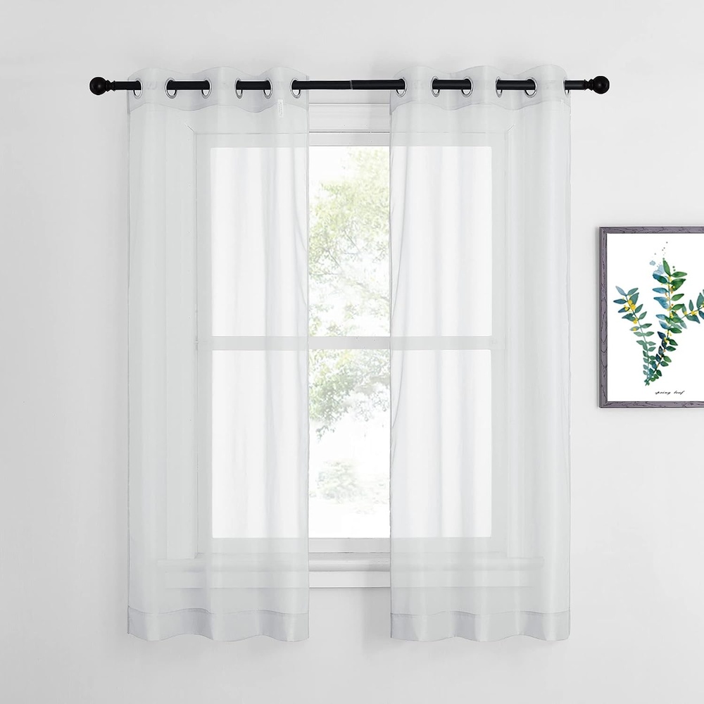 image:imageNICETOWN Patio Door Sheer Curtains 96 inch Length Ring Top Voile Textured Airy Sheer Curtains and Drapes Elegant for BedroomLiving Room Home Decor Beige 54 inch Wide 2 PanelsLight Gray