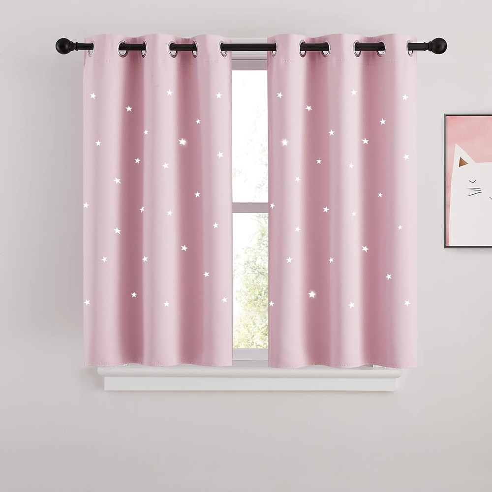 image:imageNICETOWN Sage Green Nursery Curtain with Cut Out Stars W52 x L63 2 PanelsBaby Pink