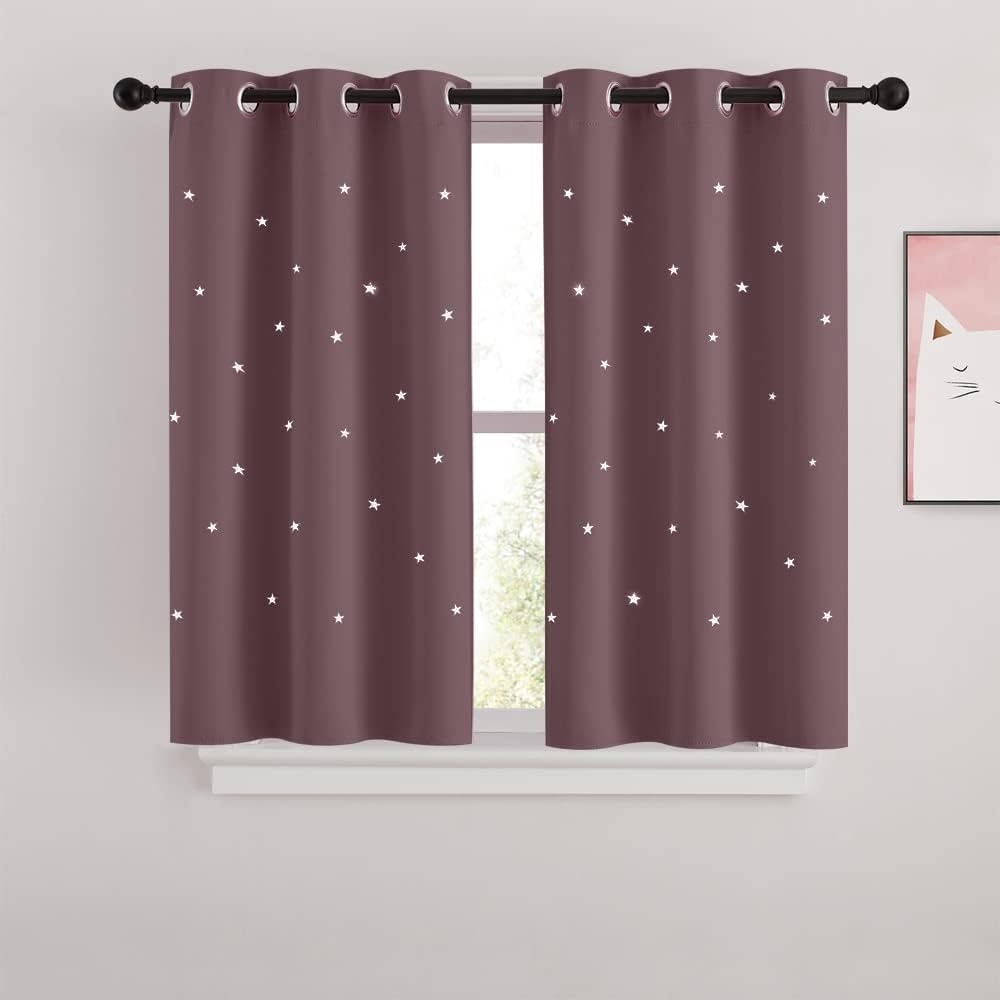 image:imageNICETOWN Sage Green Nursery Curtain with Cut Out Stars W52 x L63 2 PanelsDry Rose