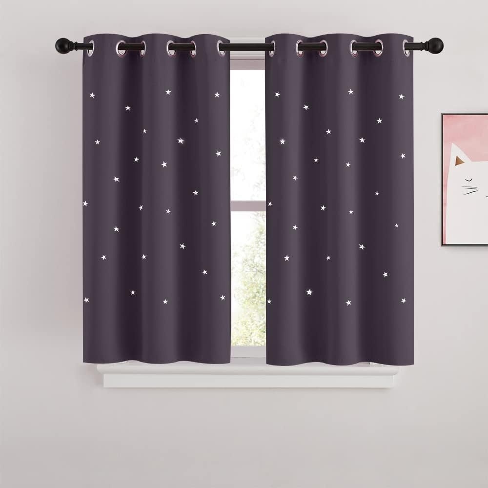 image:imageNICETOWN Sage Green Nursery Curtain with Cut Out Stars W52 x L63 2 PanelsGreyish Purple