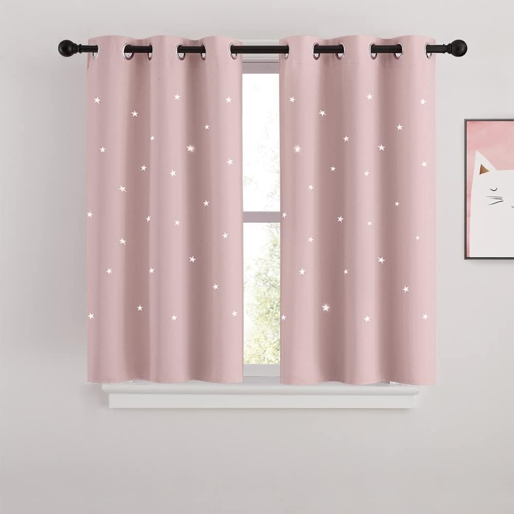 image:imageNICETOWN Sage Green Nursery Curtain with Cut Out Stars W52 x L63 2 PanelsLight Pink