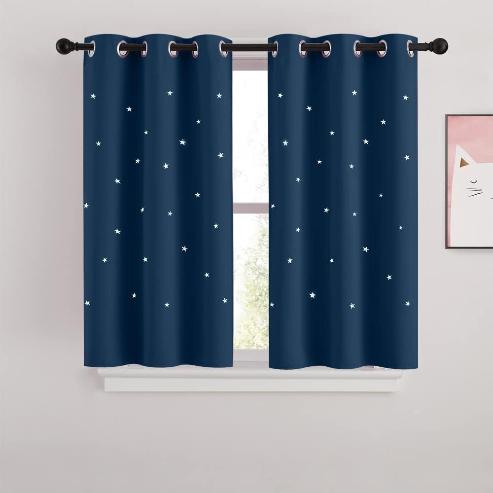image:imageNICETOWN Sage Green Nursery Curtain with Cut Out Stars W52 x L63 2 PanelsMoroccan Blue