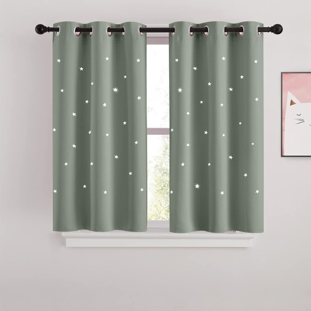 image:imageNICETOWN Sage Green Nursery Curtain with Cut Out Stars W52 x L63 2 PanelsSage Green