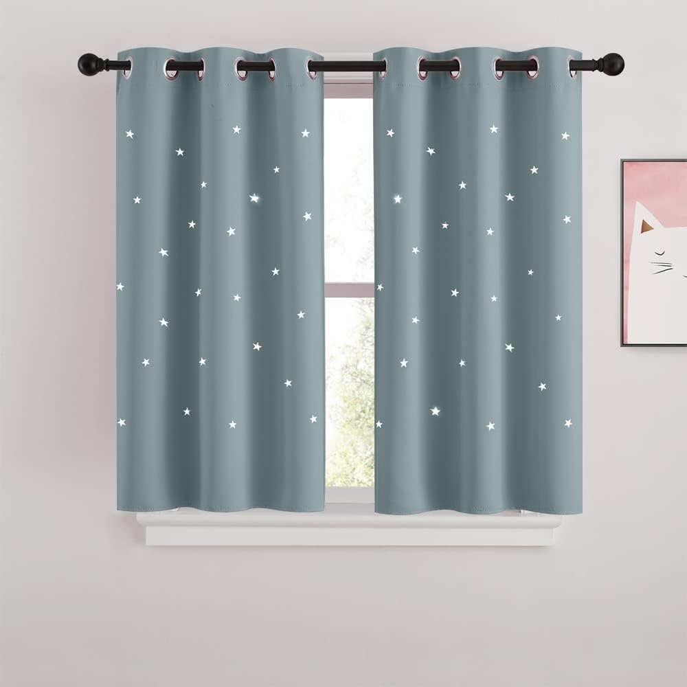 image:imageNICETOWN Sage Green Nursery Curtain with Cut Out Stars W52 x L63 2 PanelsStormy Sea