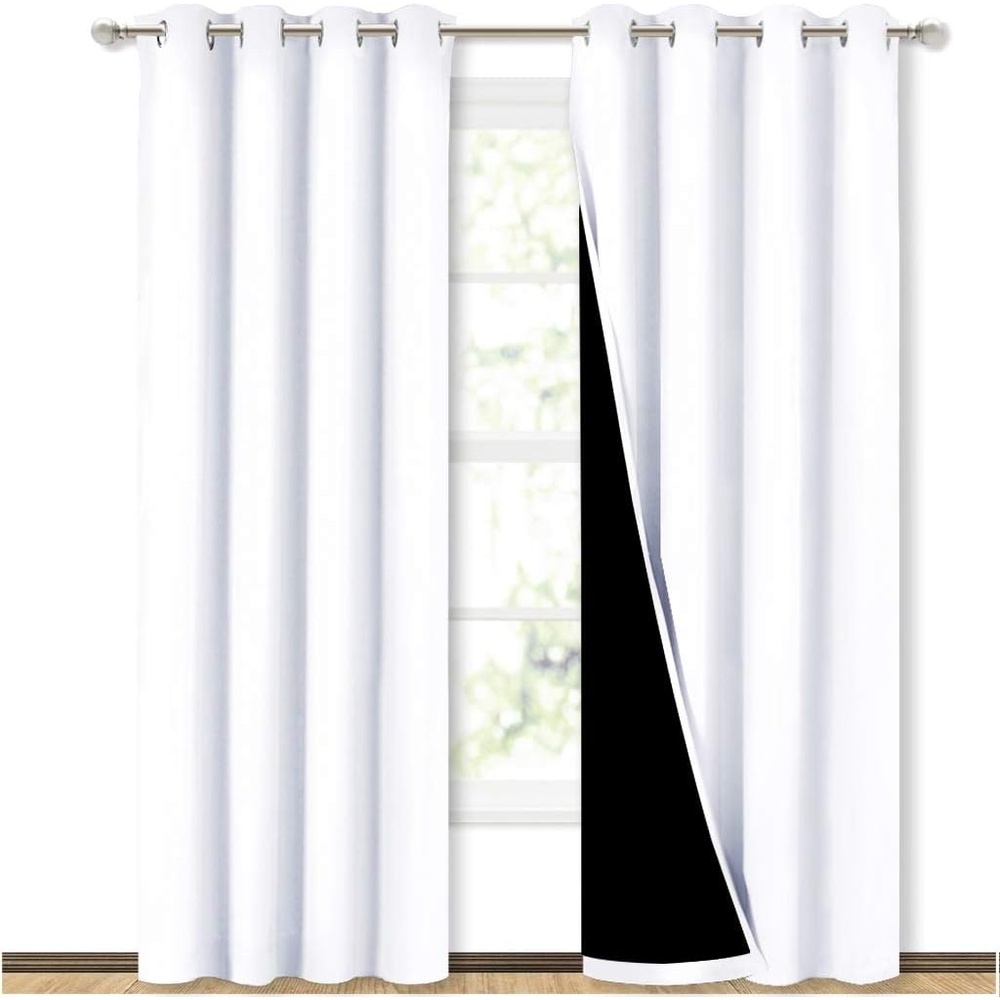 image:imageNICETOWN White 100 Blackout Curtains 84 inch Long for Bedroom 2 Pieces