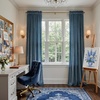 NICETOWN Black Velvet Blackout Curtains 96 inch Long 2 Panels(3 – Pom Pom – Slate Blue)