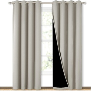NICETOWN 100% Blackout Window 84in Curtain Panels, Cold and Light Blocking Drapes with Black Liner (Natural, 2 Pieces, 52 “ Wide per Panel)