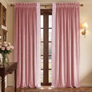 NICETOWN Black Velvet Blackout Curtains 96 inch Long 2 Panels(1 – Embroidered Trim – Blush Pink)