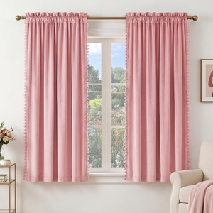 NICETOWN Black Velvet Blackout Curtains 96 inch Long 2 Panels(3 – Pom Pom – Blush Pink)