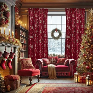 NICETOWN Black Velvet Blackout Curtains 96 inch Long 2 Panels(3 – Xmas Series – Red)