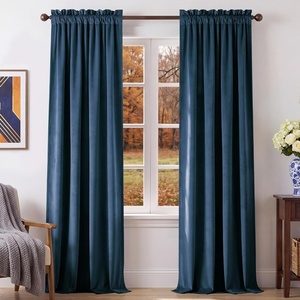 NICETOWN Black Velvet Blackout Curtains 96 inch Long 2 Panels(Blue Series – Blue)