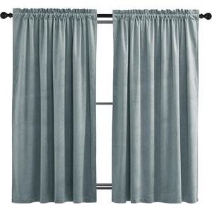 NICETOWN Black Velvet Blackout Curtains 96 inch Long 2 Panels(Blue Series – Greyish Blue)