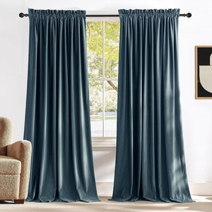 NICETOWN Black Velvet Blackout Curtains 96 inch Long 2 Panels(Blue Series – Slate Blue)
