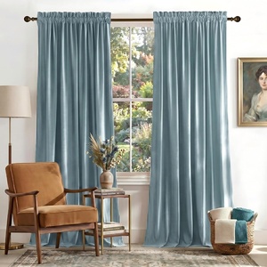 NICETOWN Black Velvet Blackout Curtains 96 inch Long 2 Panels(Blue Series – Stone Blue)
