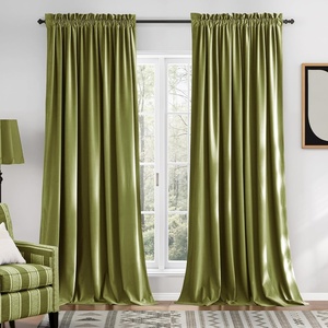 NICETOWN Black Velvet Blackout Curtains 96 inch Long 2 Panels(Green Series – Moss Green)
