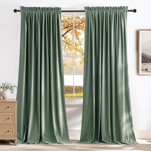 NICETOWN Black Velvet Blackout Curtains 96 inch Long 2 Panels(Green Series – Seafoam Green)