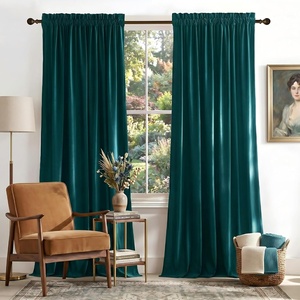 NICETOWN Black Velvet Blackout Curtains 96 inch Long 2 Panels(Green Series – Teal)